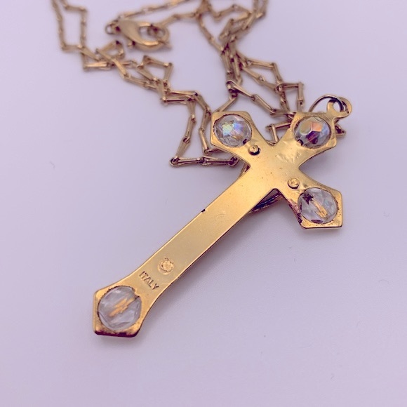 💝 Italian Golden Chain Necklace Cross Pendant - Vintage - Picture 3 of 5